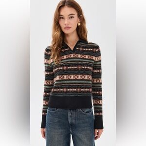 Vince Fair Isle Cashmere Polo Sweater Patterned